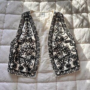 Zara Black and White Embroidered Vest
